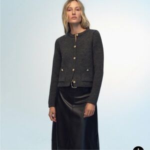 Zara Gold Button Gray knit Cardigan